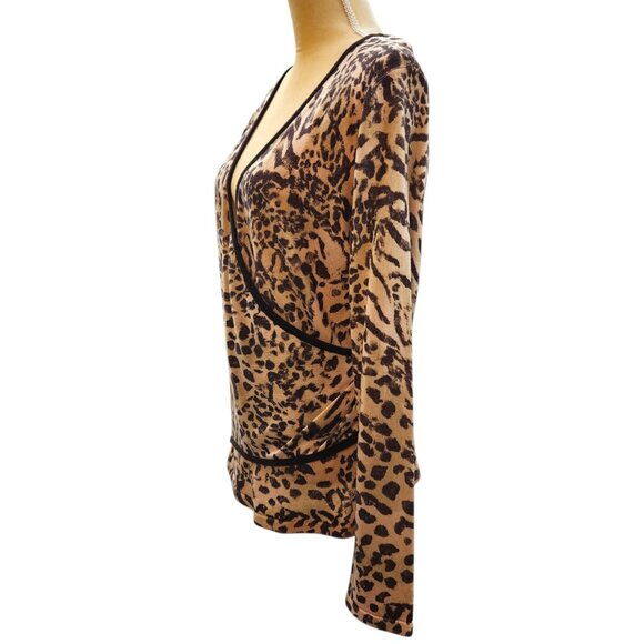 St. John Collection Surplice Style Cashmere Blend Leopard Print Knit Top Large - Picture 3 of 13